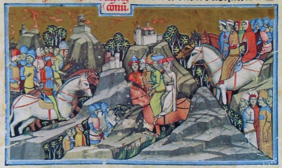 Kepes kronika, illumination showing the arrival of different nations to Hungary, Ca 1360, Országos Széchényi Könyvtár, Budapest